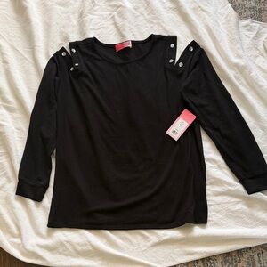 Simply Scarlett Black Long Sleeve Top with Button Details